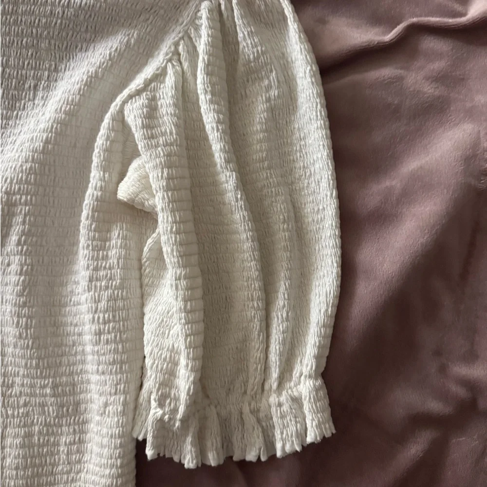 Nation Ltd Ladies White Top Popper Front Shirred Elastic Puff Sleeves Size S - Picture 9 of 9